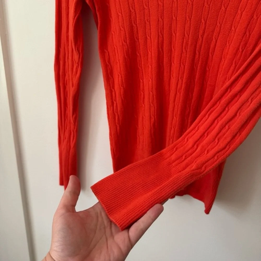 Y2K Womens Old Navy Orange Cable Knit Sweater‎ Womens M Fitted Preppy Stretchy - Picture 4 of 8